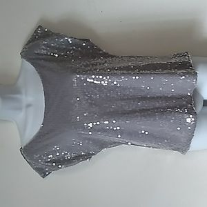 Express gray boat neck pull over top with clear shiny sequins XS